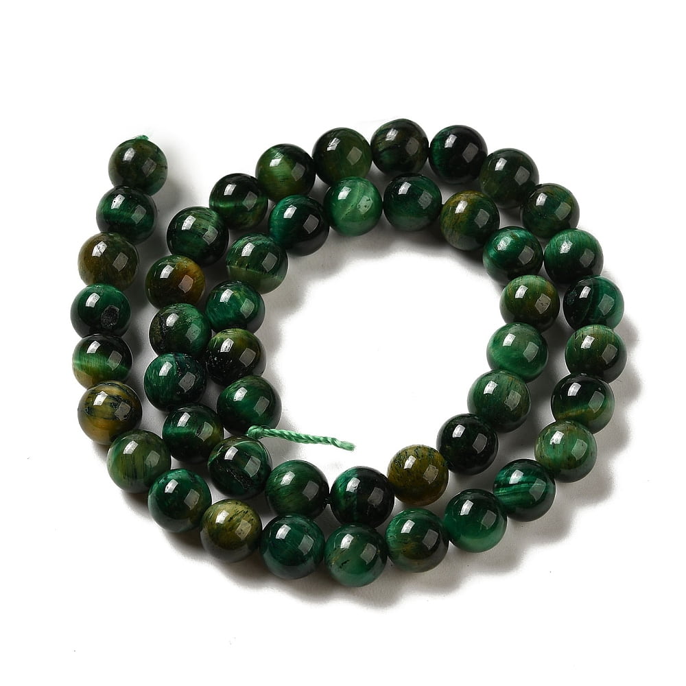 Dyed Natural Tiger Eye Beads Strands Round Dark Green 8mm Hole: 1.2mm about 48pcs/strand 15.55 inch(39.5cm)