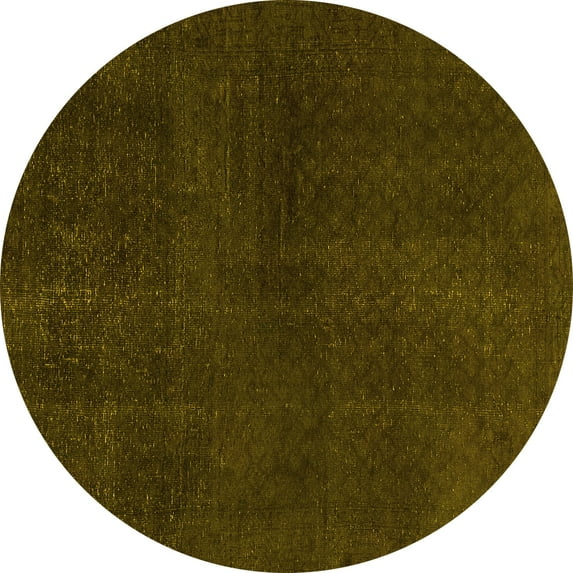 Ahgly Company Indoor Round Abstract Yellow Modern Area Rugs, 7' Round