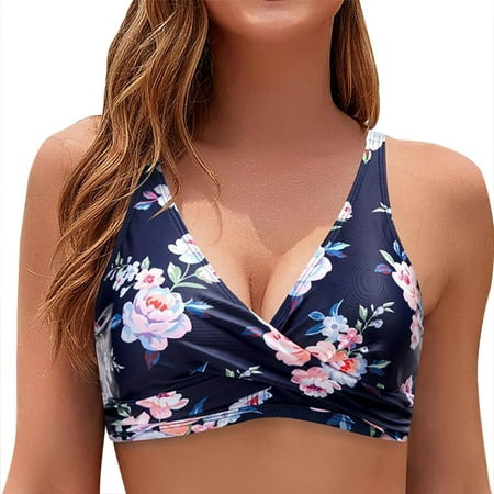 ZQGJB Women Full Coverage Bikini Top No Bottom Sexy Floral Printed Push up Swimsuits Top Sport Bra Bathing Suits Tops(Multicolor#01 XL)