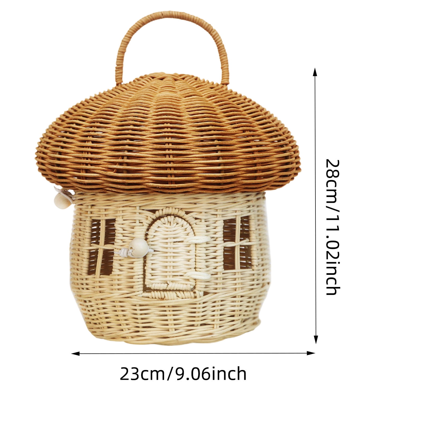 XINGXIANG Mushroom Basket with Lid,Easter Basket for Kids, Mushroom Storage Basket,Handmade Rattan Basket,Portable Picnic Basket,Woven Shelf Organizer for Doll House,Home Decoration(Square)