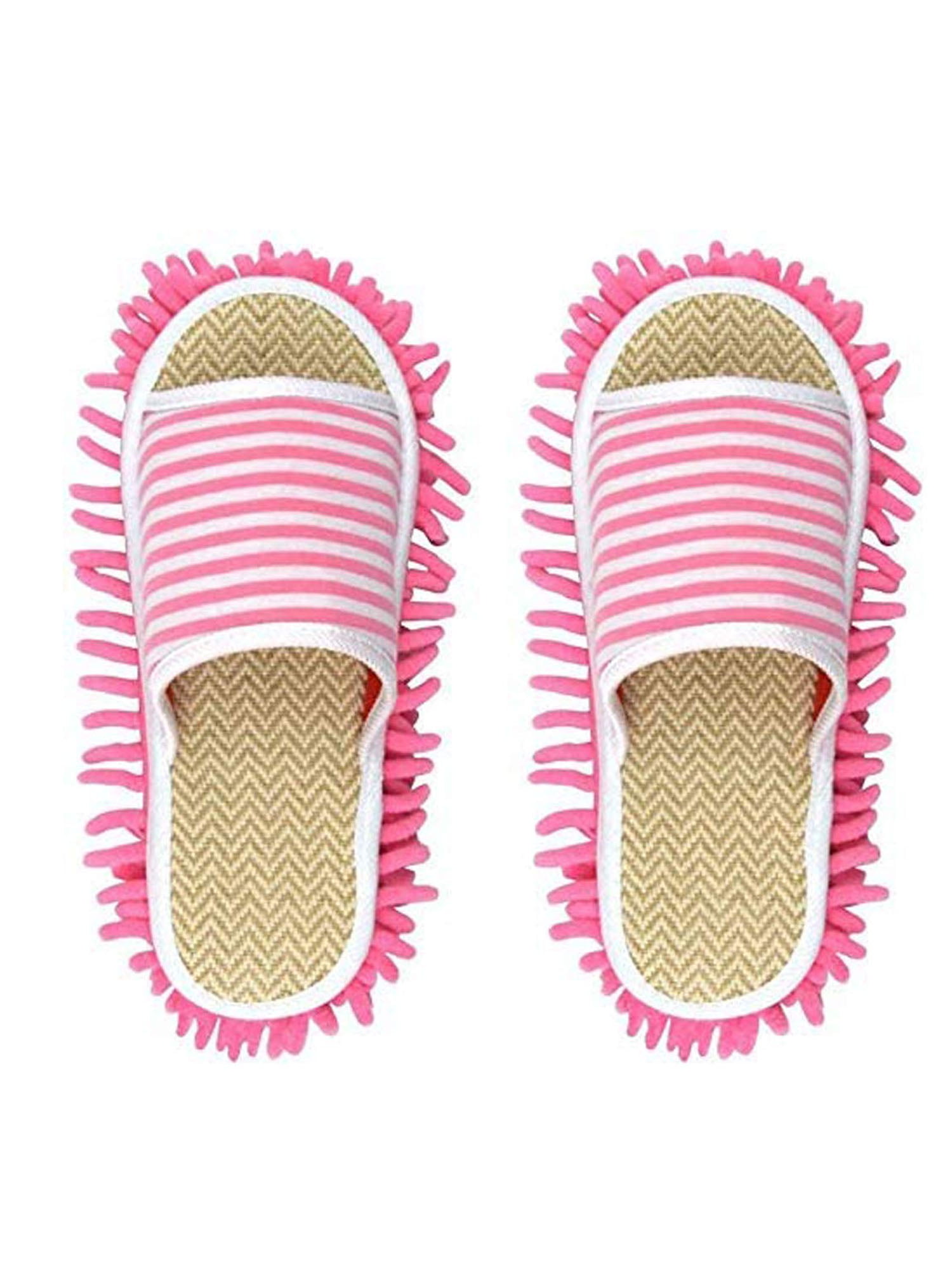 1 Pair of Thick Lazy Stripes Cleaning Slippers Chenille Detachable Mop Soles