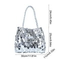 thumbnail image 3 of Sequin Handbag for Women, Large Capacity Pleated Shoulder Bag, Underarm Clutch or Crossbody Bag, Glitter Party Purse Evening Bag, 12x10x4.33in, Silver, 3 of 6