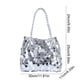 thumbnail image 3 of Bolso de hombro de gran capacidad con lentejuelas | Bolso informal estilo occidental | Fibra de poliéster plisado suave | Bolso de moda en las axilas | 1 Pc | 11,81x4,33x9,84 pulgadas | Negro, Rosa, 3 of 6