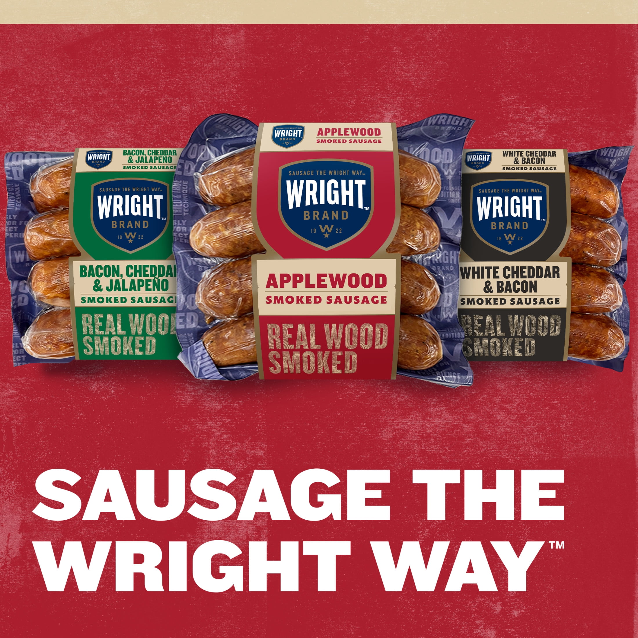 Wright Brand Real Wood Smoked Applewood Smoked Sausage, 12 oz, 4 Count (Refrigerated)