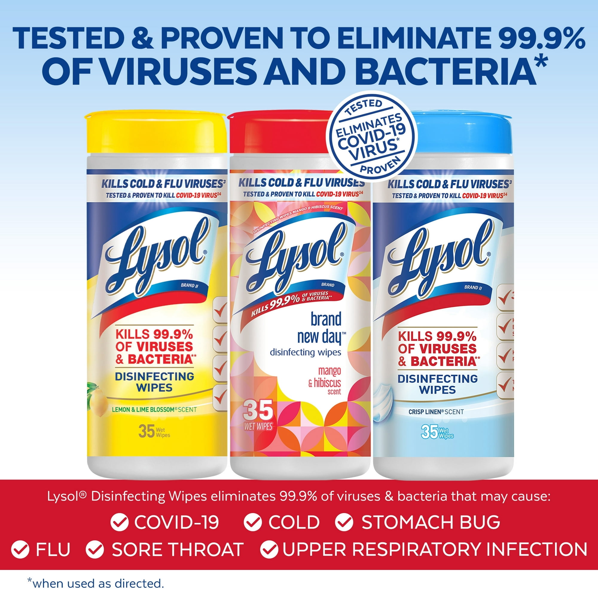 Lysol® Disinfecting Wipes 3x35 - 1 Lemon ,1 Brand New Day Mango & Hibiscus,1 Crisp Linen - 2 Packs (6 Count Total)