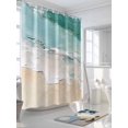 thumbnail image 3 of Summer Beach Shower Curtain, Teal Beige Ombre Wave Texture Painting Style Waterproof Shower Curtain Set with 12 Hooks Lightweight Washable Fabric Shower Curtains for Bathroom 36x72 Inches, 3 of 6