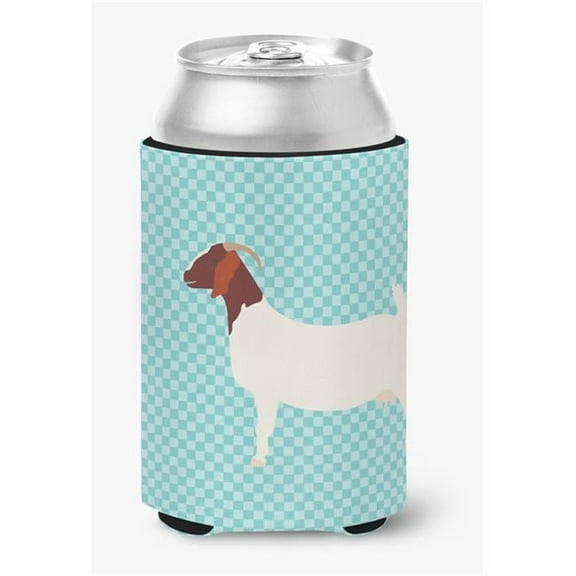 Carolines Treasures  Boer Goat Blue Check Can or Bottle Hugger