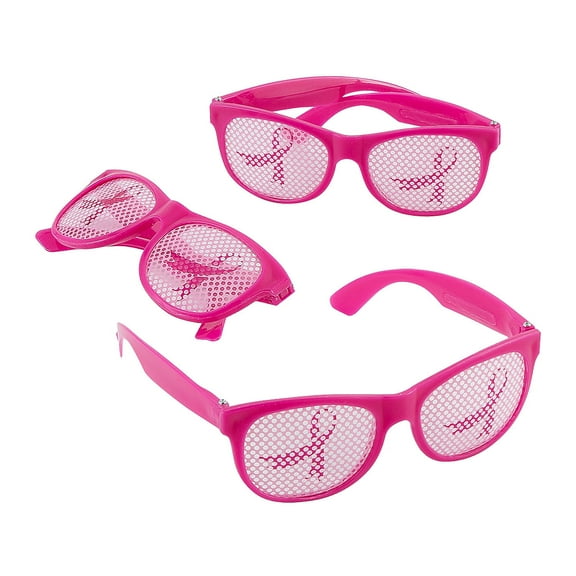5 1/2" x 1 3/4" Breast Cancer Pink Ribbon Plastic Pinhole Glasses – 12 Pieces