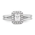 thumbnail image 4 of Solid 14k White Gold Emerald Halo Diamond Side-Stones with CZ Cubic Zirconia Center Stone Split Shank Engagement Ring Size 5, 4 of 8