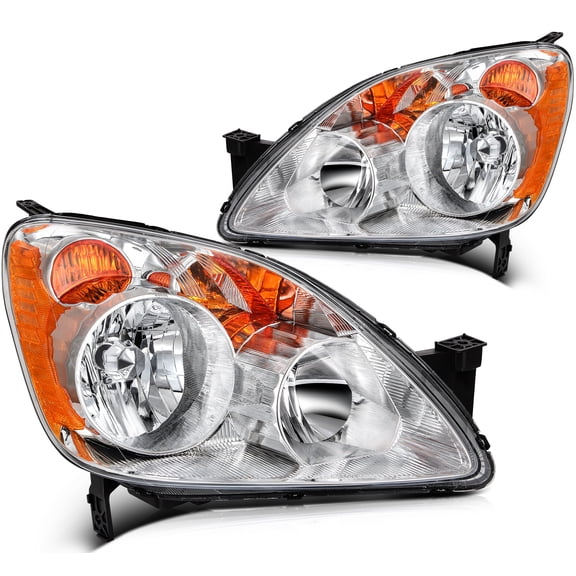 SCITOO Headlight Assembly Fits For HONDA CR-V 2005-2006 Headlamps Replacement For 05 06 HONDA CR-V in Chrome Housing Amber Reflector Clear Lens Driver & Passenger Side