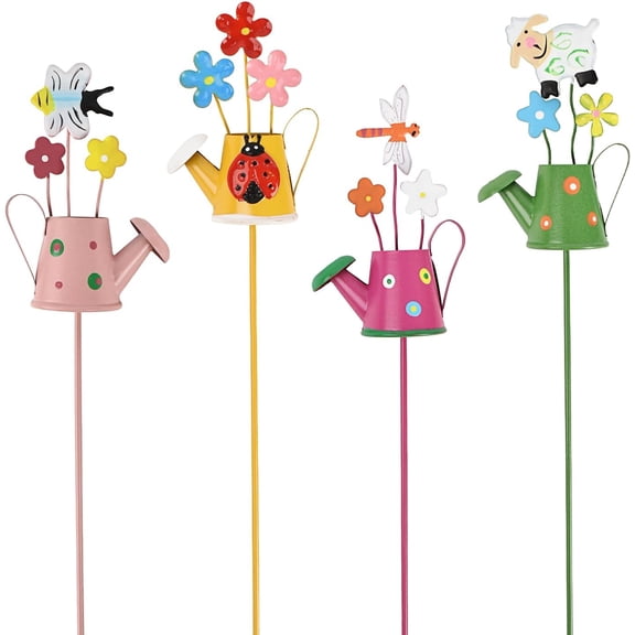 Decorative Metal Garden Stakes, Waterproof Yard & Patio Garden Ornaments for Planters and Outdoor Decor(RL Watering can-4PCS)