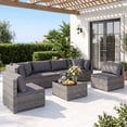 thumbnail image 1 of Costway 7PCS Patio Rattan Furniture Set Sectional Sofa Garden Gray Cushion, 1 of 10