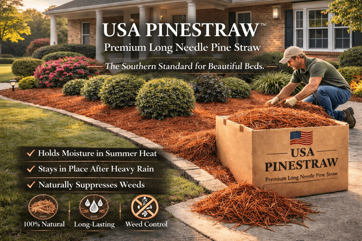 Premium Long Needle | Pine Straw Mulch | 300 Sqft