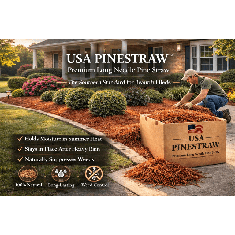 Premium Pine Straw Mulch 8 Lbs - Organic Landscaping Mulch For Gardening & Soil Moisture Retention