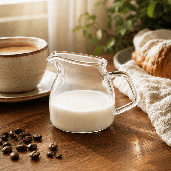 3.38floz Glass Creamer Pitcher with Spout, Small Clear Milk Jug for Espresso Coffee Tea, Mess-Free Pouring Table Server for Home Kitchen 2.8in