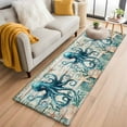 thumbnail image 3 of 2x6 Kitchen Runner Rug, Teal Octopus Coastal Non-Skid Rubber Backing Large Rectangle Rugs - Living Room Bedroom Home Office, Summer Beach Nautical Starfish Retro Indoor Floor Mat Carpets Washable Rug, 3 of 9