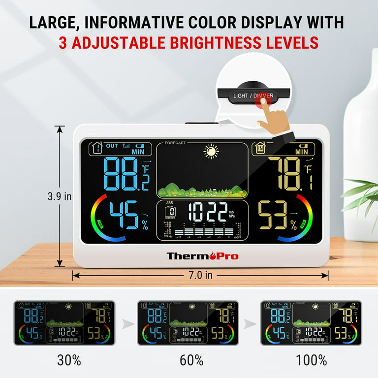 Thermopro Tp68b Weather Station 500ft Indoor Outdoor Thermometer Wireless,  Hygrometer Barometer With Temperature Humidity Sensor : Target