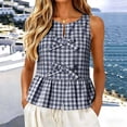 thumbnail image 2 of ZVNAΖH Women's Gingham Check Sleeveless Peplum Top, Crew Neck Bow Front Casual Blouse, S-2XL, 2 of 8