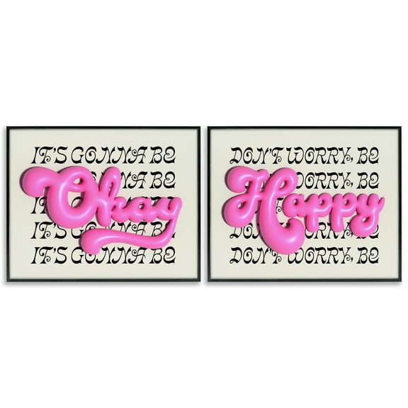 Stupell Industries Uplifting Bubble Phrases Text & Numbers Painting Black Framed Art Print Wall Art, 14 x 11, Set of 2
