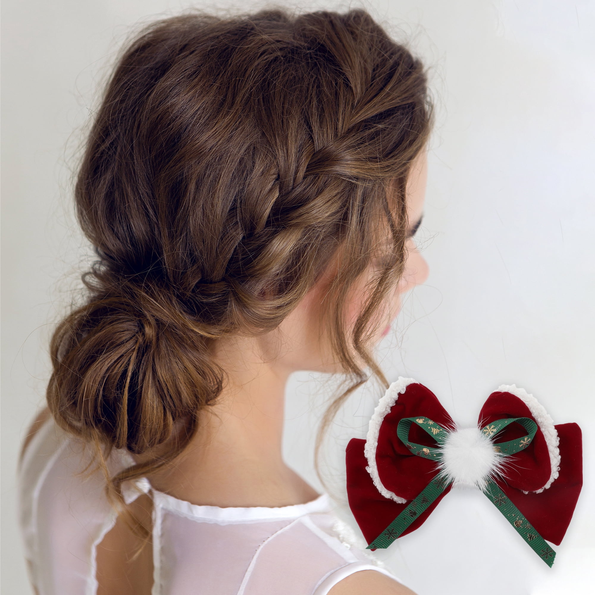 NOMADIC NOOK Christmas Hair Clips Sable Bow Red White 4 Pcs