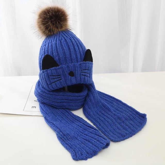 Conjunto de bufanda de gorro de invierno pa pequeños pa niña, gorro cálido de punto con pompón , gorro pa de Azul Baoblaze sombreros de invierno para niños niñas