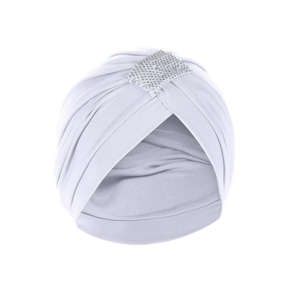 Dadaria Witch Hats for Women Solid Rhinestone Ruffle Chemo Hat Headwear Head Wraps Turbans Beanie Cap Headwraps White One Size,Women