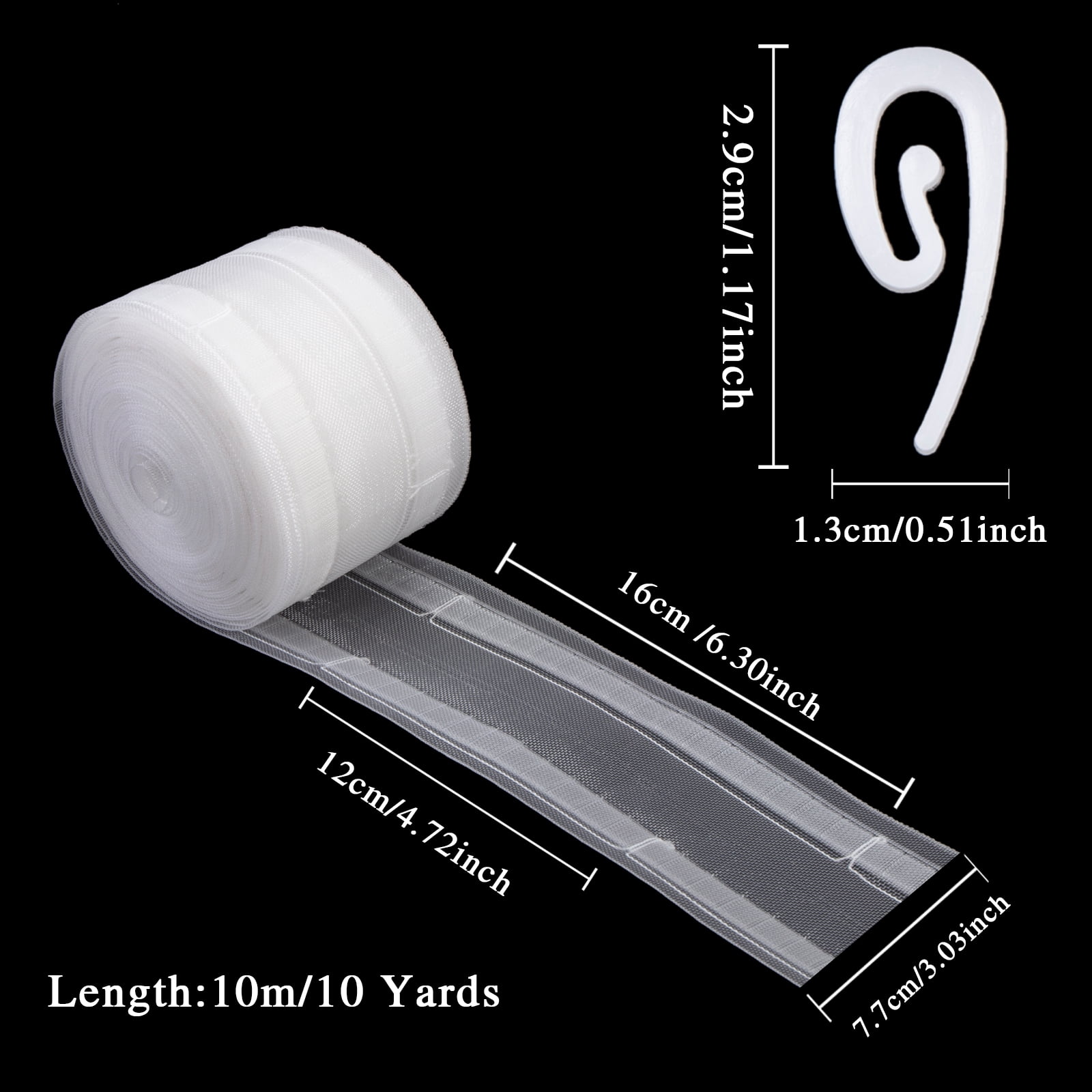Transparent Wave Pleat Curtain Tape -10Yards/100 Hooks White Nylon Drapery Header Tape for Curtain DIY and Ripple Fold Zocang
