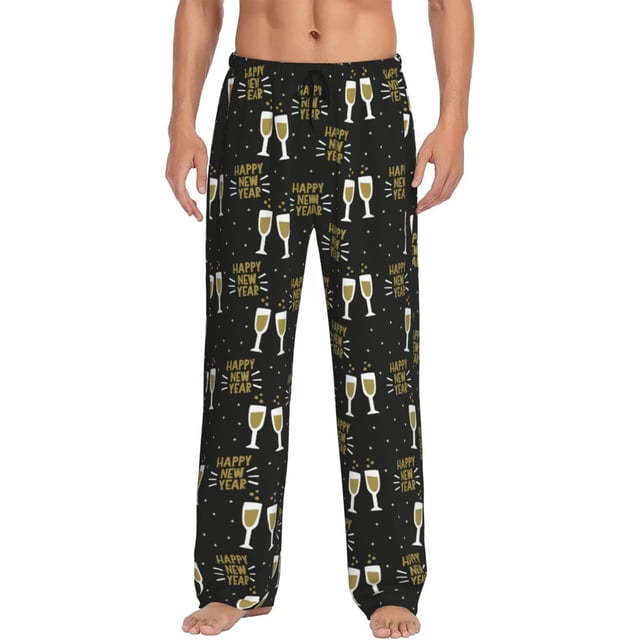 Fotbe Happy New Year Pantalones de Pijama para Hombre, Pantalones de Dormir, Pantalones de Casa con Cintura Ajustable y Bolsillos-X-Large