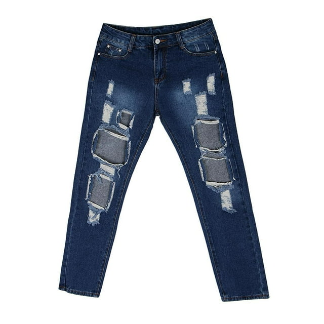 Pantalones vaqueros boyfriend elásticos con agujeros rotos grandes para mujer, tallas S-XL METRO