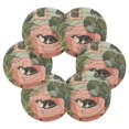 thumbnail image 7 of Yayeee 6 PCS Drink Coasters with Holder Set Woven Absorbent Round Tabletop Hot Pad, Pink Sleeping Cat, 7 of 7