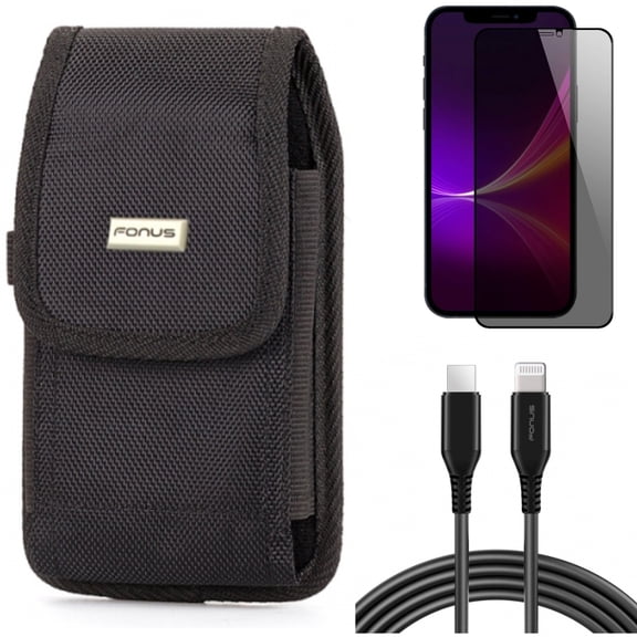 Privacy Screen Protector & Case Belt Clip & 6ft PD Cable for iPhone 13 Pro Max ONLY - Tempered Glass Curved Anti-Spy   Swivel Holster Rugged   USB-C Fast Charger Long Combo