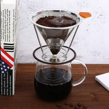 

Tebru Stainless Steel Reusable Coffee Dripper Filter Coffee Cone with Mesh Coffee Filter Coffee Dripper Cone
