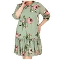 thumbnail image 1 of Vestido de Verano para Mujeres, Suelto Estampado Cuello Redondo 1/2 Manga Vestido de Gasa Casual Hecho de Poliéster Ligero, Vestido de Verano con Mangas, 1 of 6