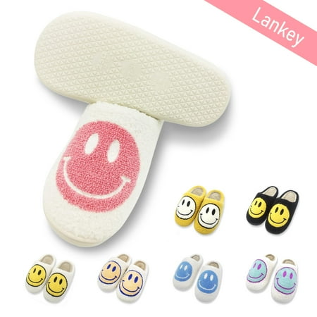 

Smiley Face Slippers Fuzzy Fluffy Cute House Home Shoes Memory Foam Soft Plush Warm Indoor Slides Winter Fur Clogs for Women Men