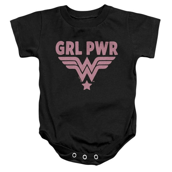 Wonder Woman Girl Power Pink Unisex Infant Snap Suit for Baby, Black, Small