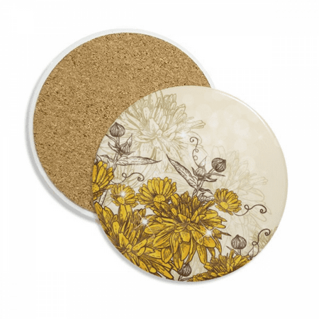

Yellow Chrysanthemum Flower Coaster Cup Mug Tabletop Protection Absorbent Stone