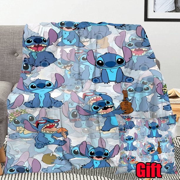 Disney Lilo & Stitch Blankets With Pillow Cover All Season Blankets For Office, Bed, Sofa