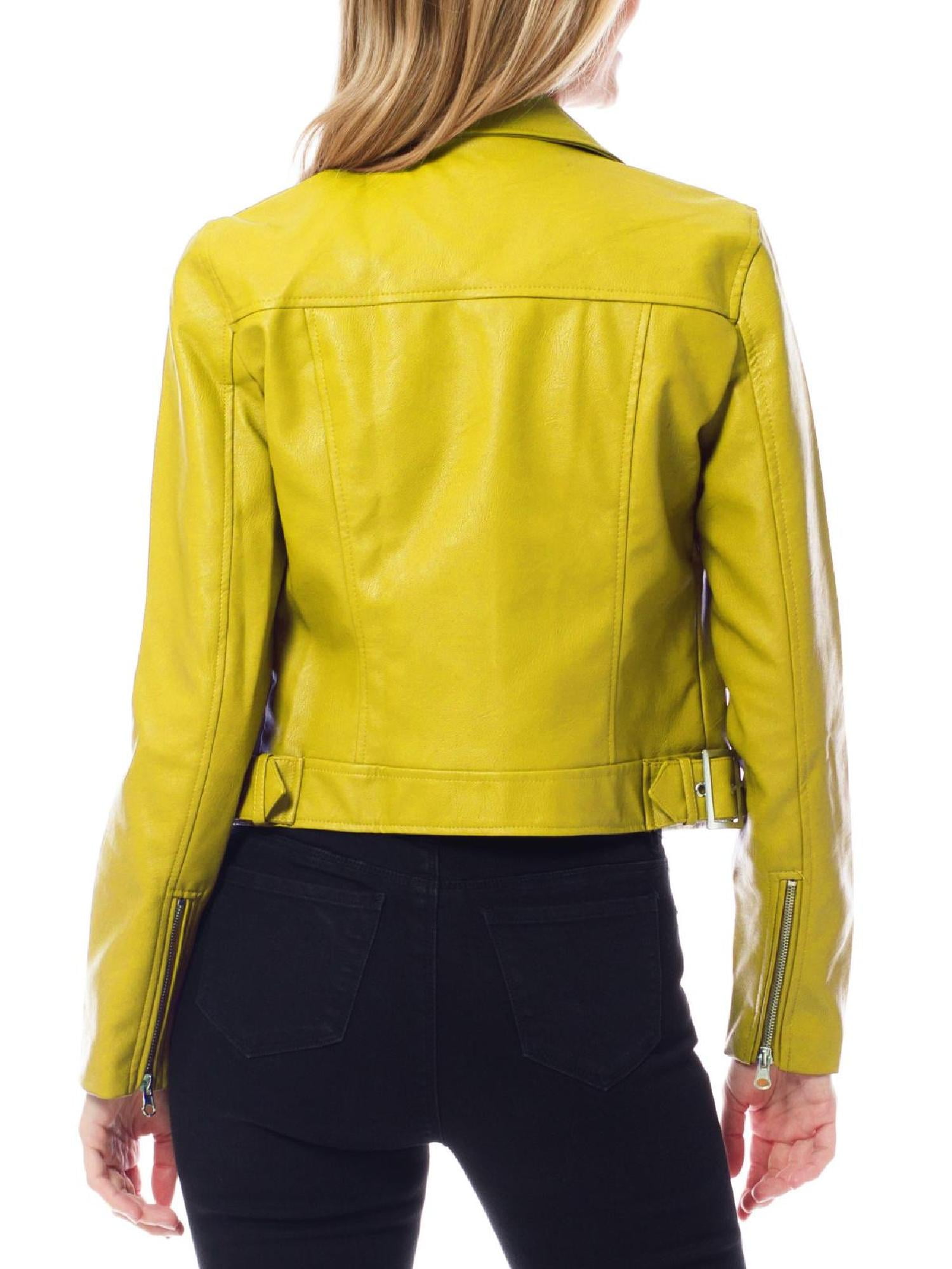 MixMatchy Women's Faux Leather Long Sleeve Zipper Closure Moto Biker Short Coat Jacket