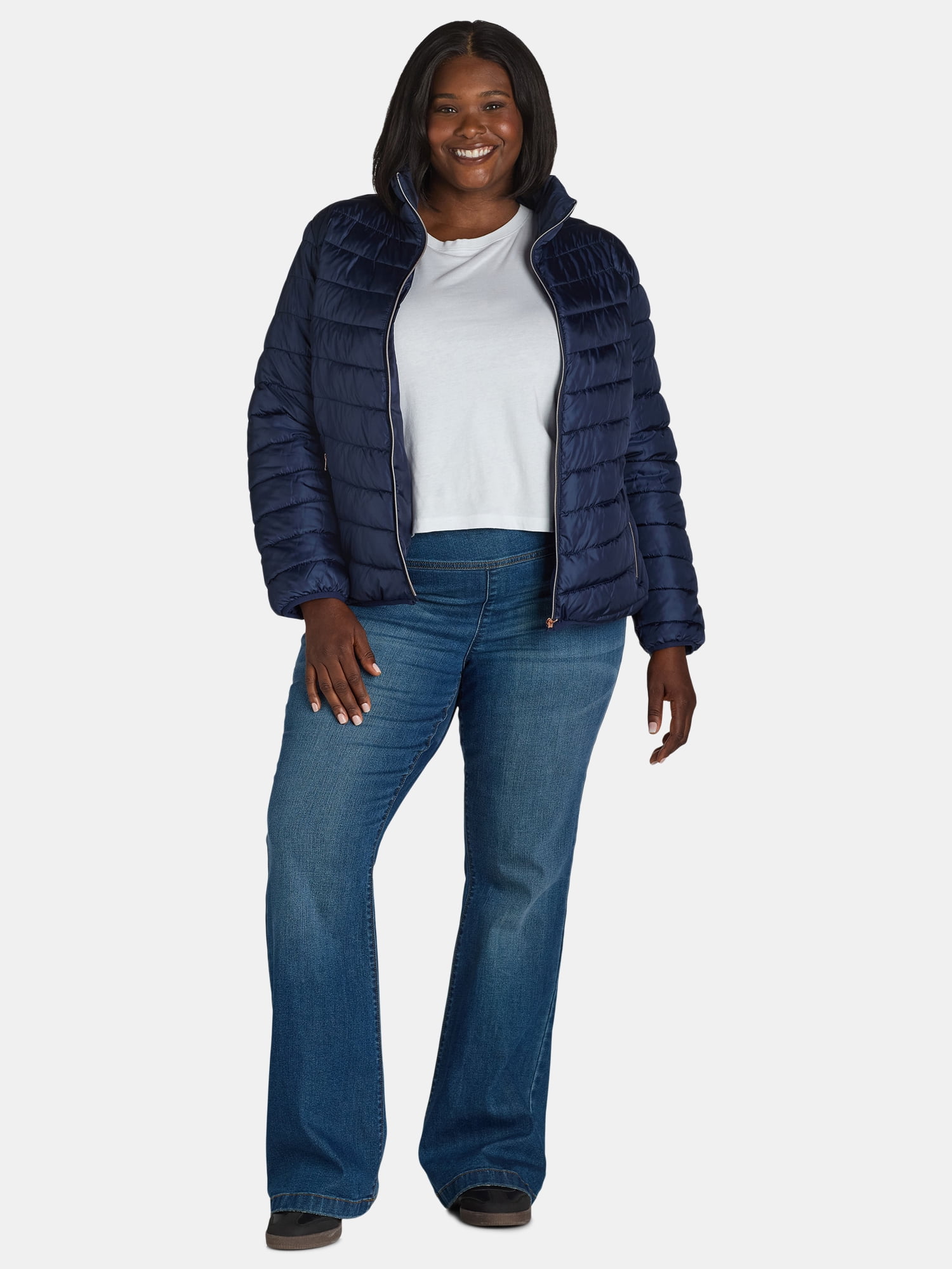 Big Chill Women's and Women’s Plus Packable Puffer Jacket, Midweight, Sizes S-3X