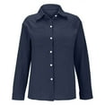 thumbnail image 5 of Women's Cotton Linen Down Shirt 2025 Spring Casual Long Sleeve Solid Color Shirts, Loose Fit Work Tops with Pockets for Daily Wear, Office Use, and Casual Outfits Navy XXL, 5 of 6
