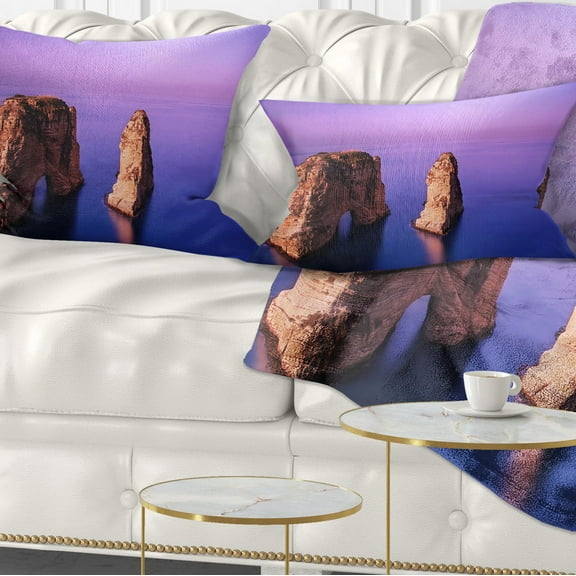 Designart Rawsha Rock on Sunset - Seascape Throw Pillow - 12x20
