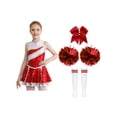 thumbnail image 1 of XUNZOO Costume de Pom-Pom Girl d'Halloween pour Filles Enfants, Robe de Danse de Cheerleading à Paillettes avec Pompons, Ensemble de Couvre-Chef et Chaussettes, A Rouge 8, 1 of 7