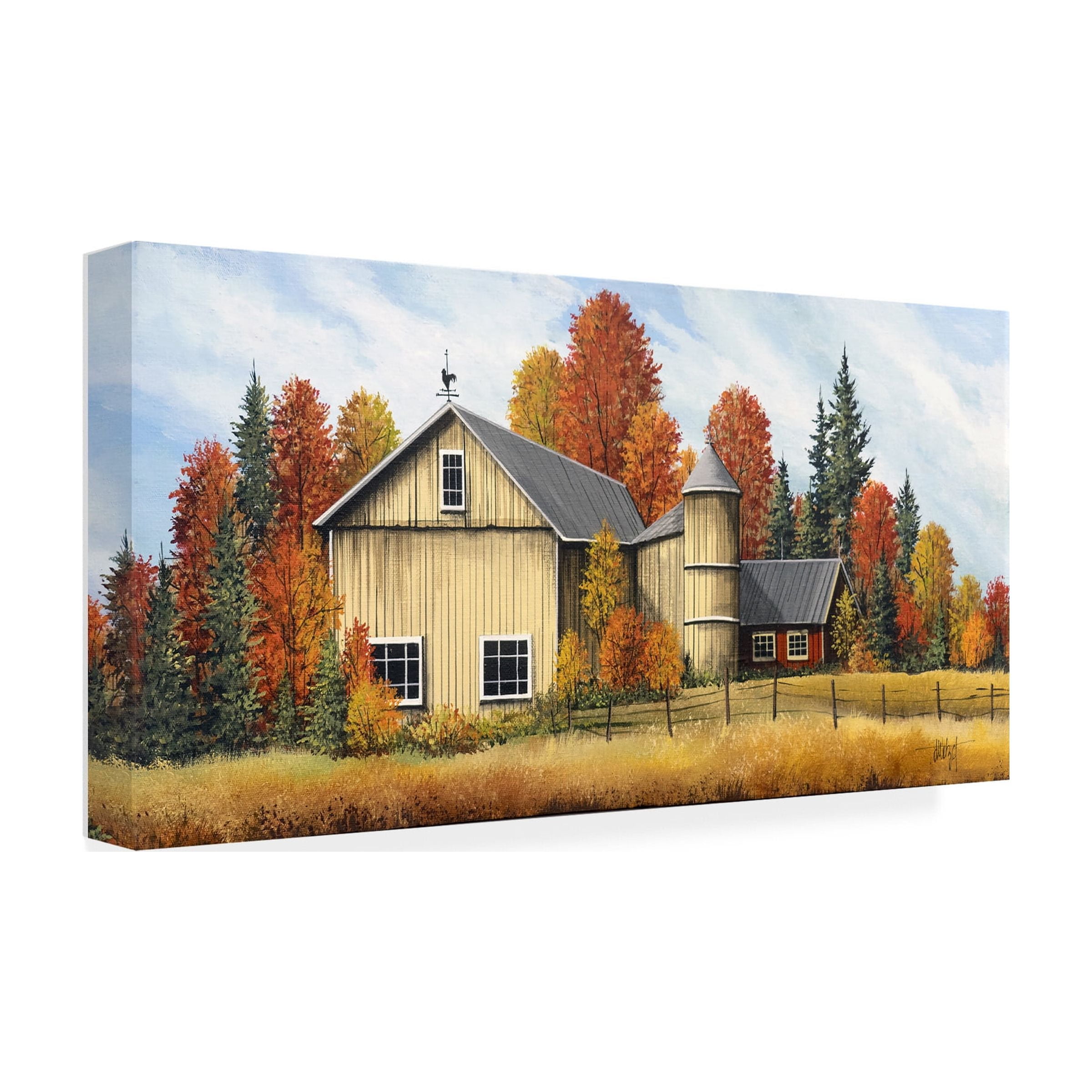 Trademark Fine Art Debbi Wetzel Yellow Barn Fall Canvas Wall Art - 24x47