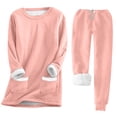 thumbnail image 1 of TaTaai Women's Winter Casual Warm Set Solid Round Neck Long Sleeve Pocket Top + Thick Fleece Pants Soft Cozy Home Outdoor Outfits Gift, 1 of 4
