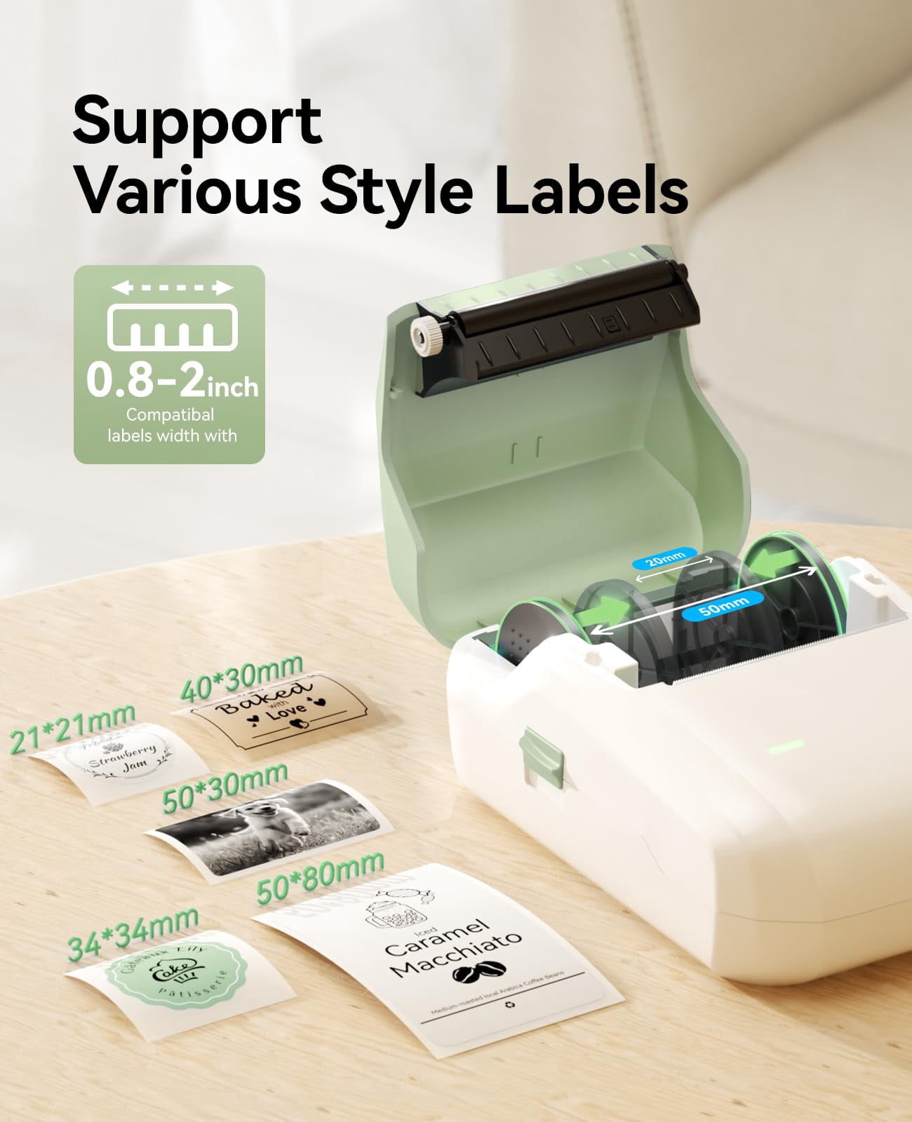 B1 Label Maker Machine  Thermal Printer Easy To Use For Office Home Business Came With 3 Roll Labels(green)