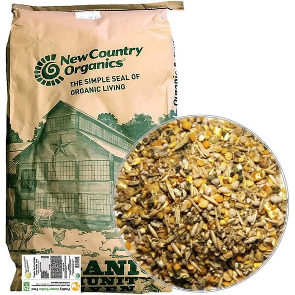 New Country Organics - Chicken Grower Feed - for Growing Broilers, Pullets and Cockerels - Soy-Free - 19% Protein - Certified Organic & Non-GMO - 25 Lbs