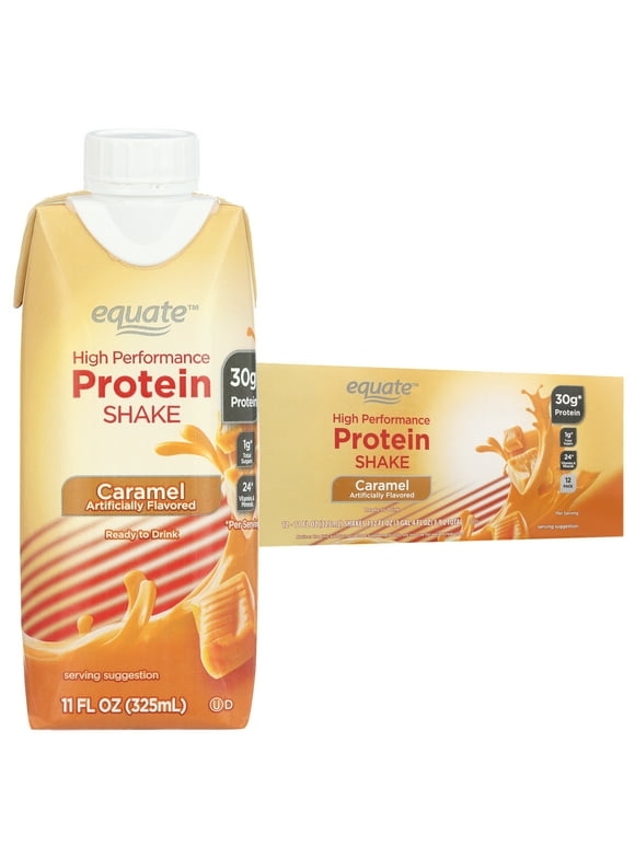 Equate High Performance Protein Nutrition Shake, Caramel, 11 fl oz, 12 Ct