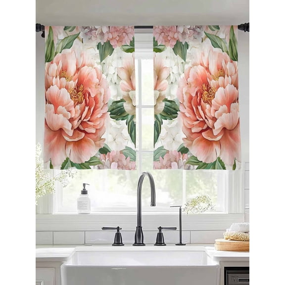 Pink White Flowers Sheer Curtains for Living Room Bedroom Spring Farmhouse Blossom Floral Sheer Curtains 54 Inch Long 2 Panels Set Light Filtering Curtain Window Treatments Drapes for Dining Room