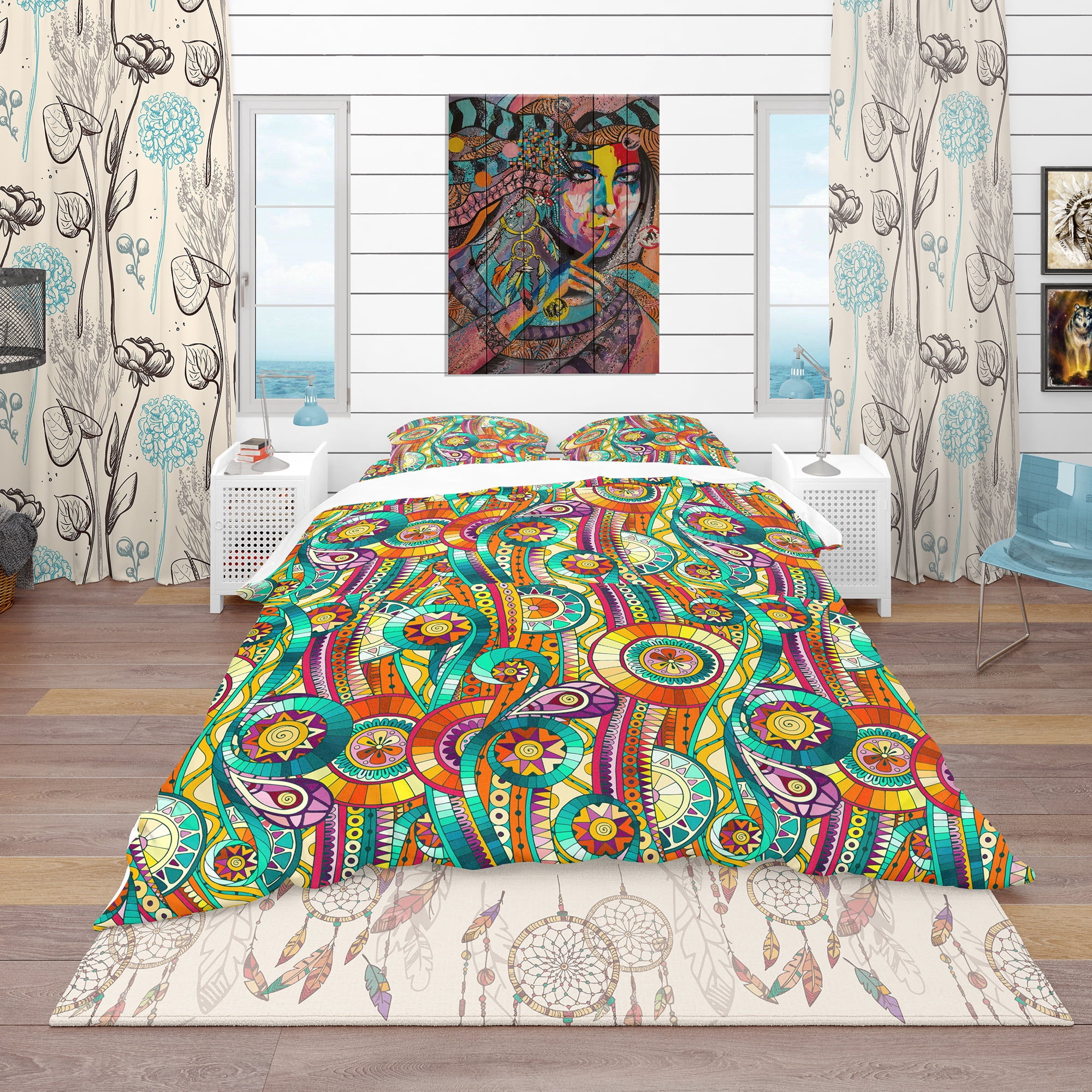 Designart 'Tribal Doddle Ethnic Pattern Mosaic Elements' Bohemian & Eclectic Duvet Cover Set