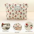 thumbnail image 3 of Floral Makeup Bag Large Capacity Makeup Pouch for Coin Purse Foundations Lipsticks Brushes Beige Red, 3 of 7